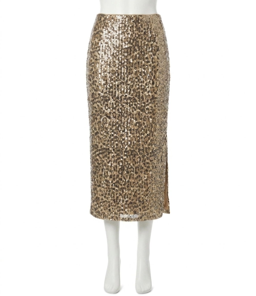 NEW ELAN coordinating sequin maxi sheath skirt in cheetah print